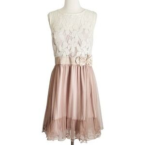 Ryu ModCloth Pink Tulle & Ivory Floral Lace Sleeveless Dress- Juniors Small, S‎